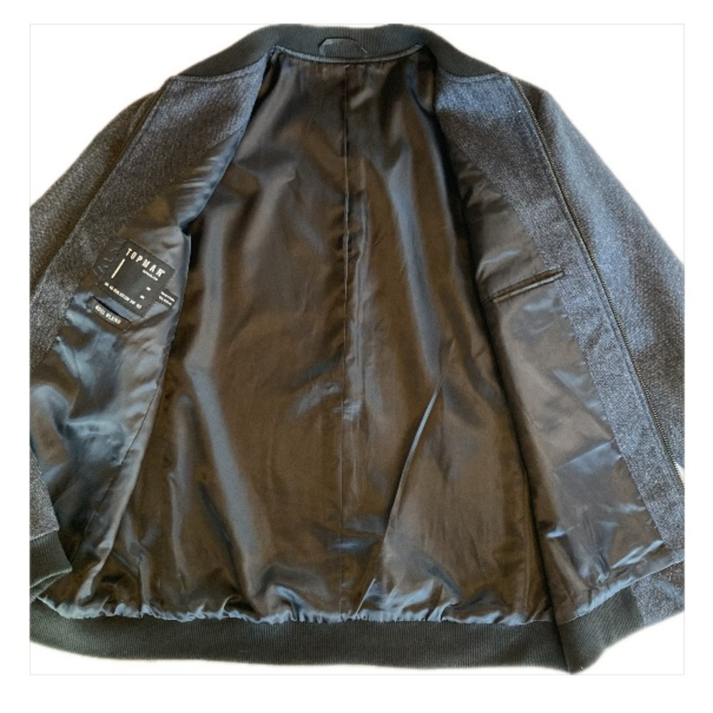 TOPMAN BUSINESS CASUAL ZIP UP WOOL BLEND WITH INSIDE SILK LINED JACKET. SZ  L 40